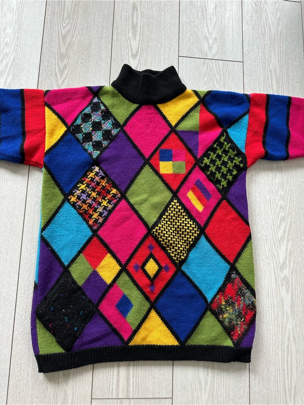 Simon Chang Multicolor Argyle Pattern Cowl Neck Sweater